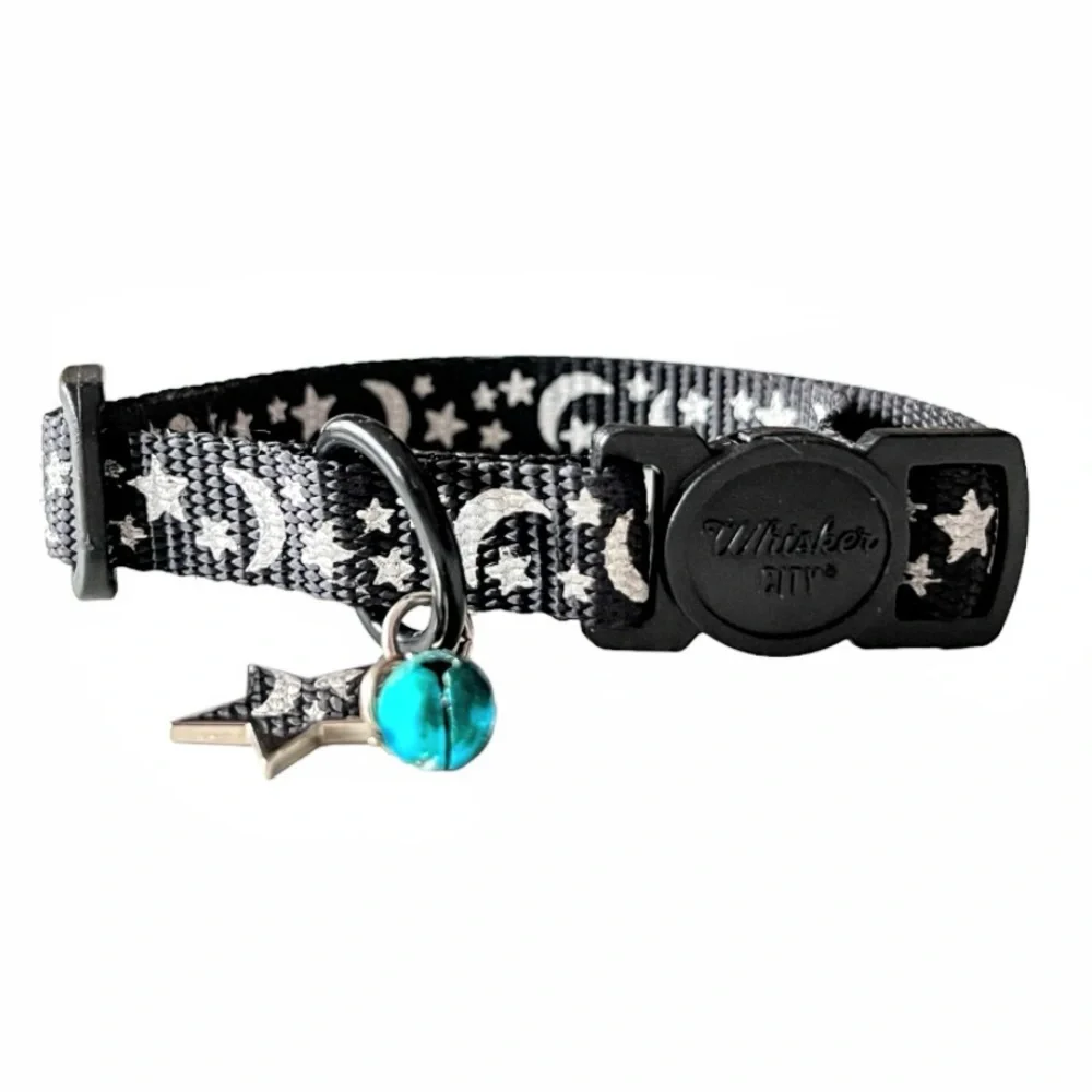Whisker City Moon & Stars Black & White Reflective Cat Collar